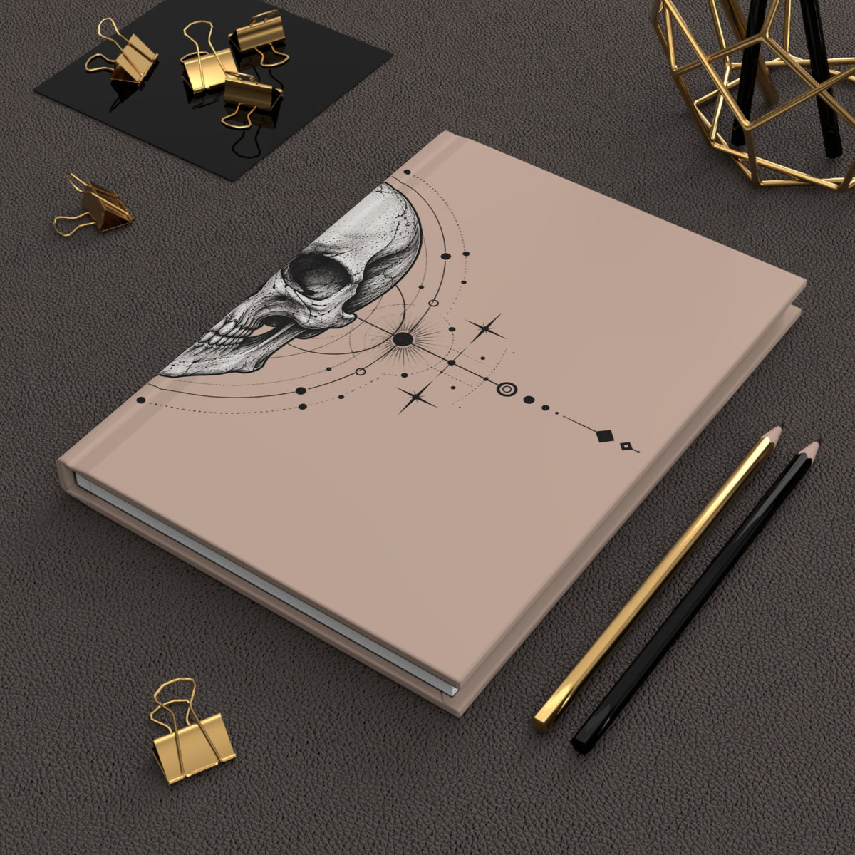 Journal Notebook, Hardcover Lined - Geometric Skull (matte beige)