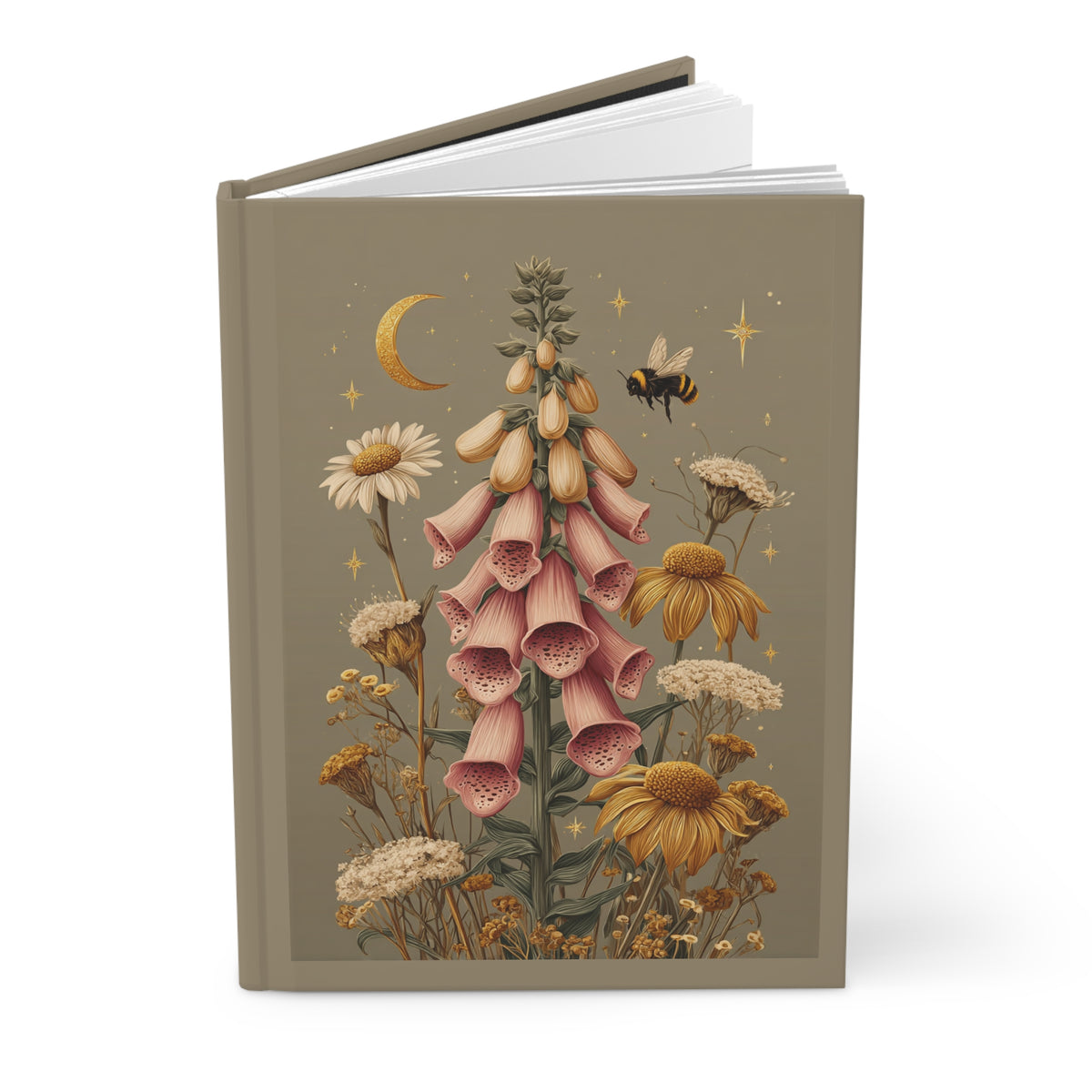 Journal Notebook, Lined Hardcover - Foxglove & Bees in Bloom