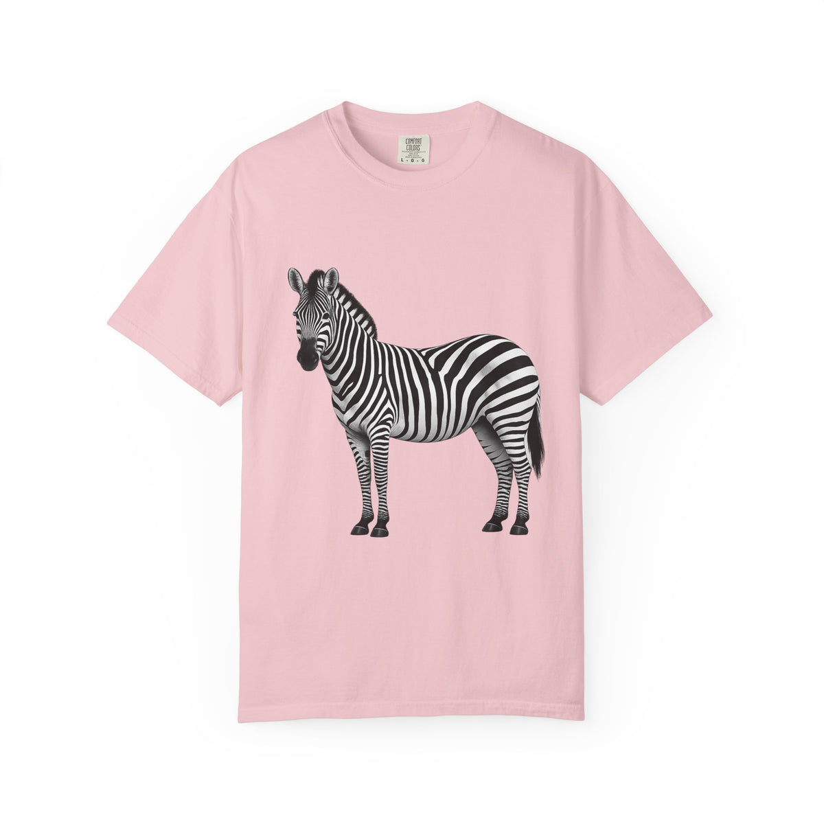 T-Shirt, Short Sleeve Boxy Crew Neck - Zebra Side View Standing