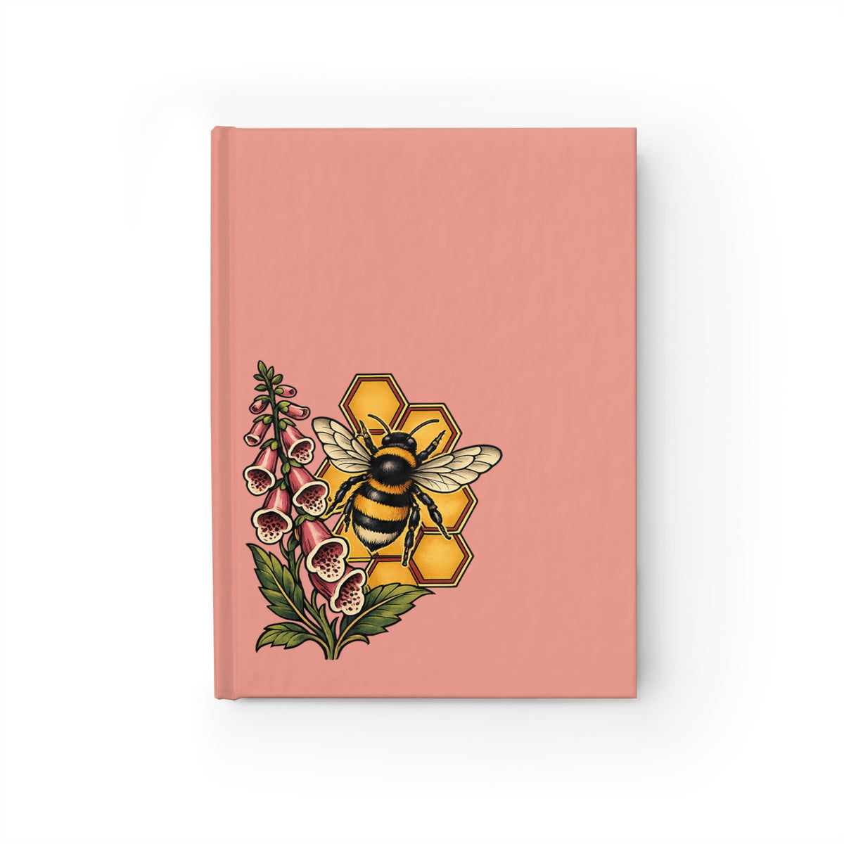 Journal Notebook, Hardcover Blank - Bee & Foxglove Floral Honeycomb