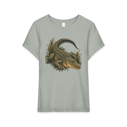 T-Shirt, Short Sleeve Boxy Crew Neck - Alligator Vintage Reptile