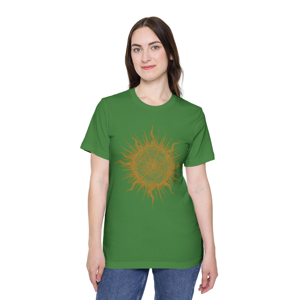T-Shirt Short Sleeve Boxy Crew Neck - Boho Sunburst Tree Rings Line Art