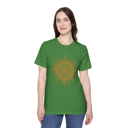 T-Shirt Short Sleeve Boxy Crew Neck - Boho Sunburst Tree Rings Line Art