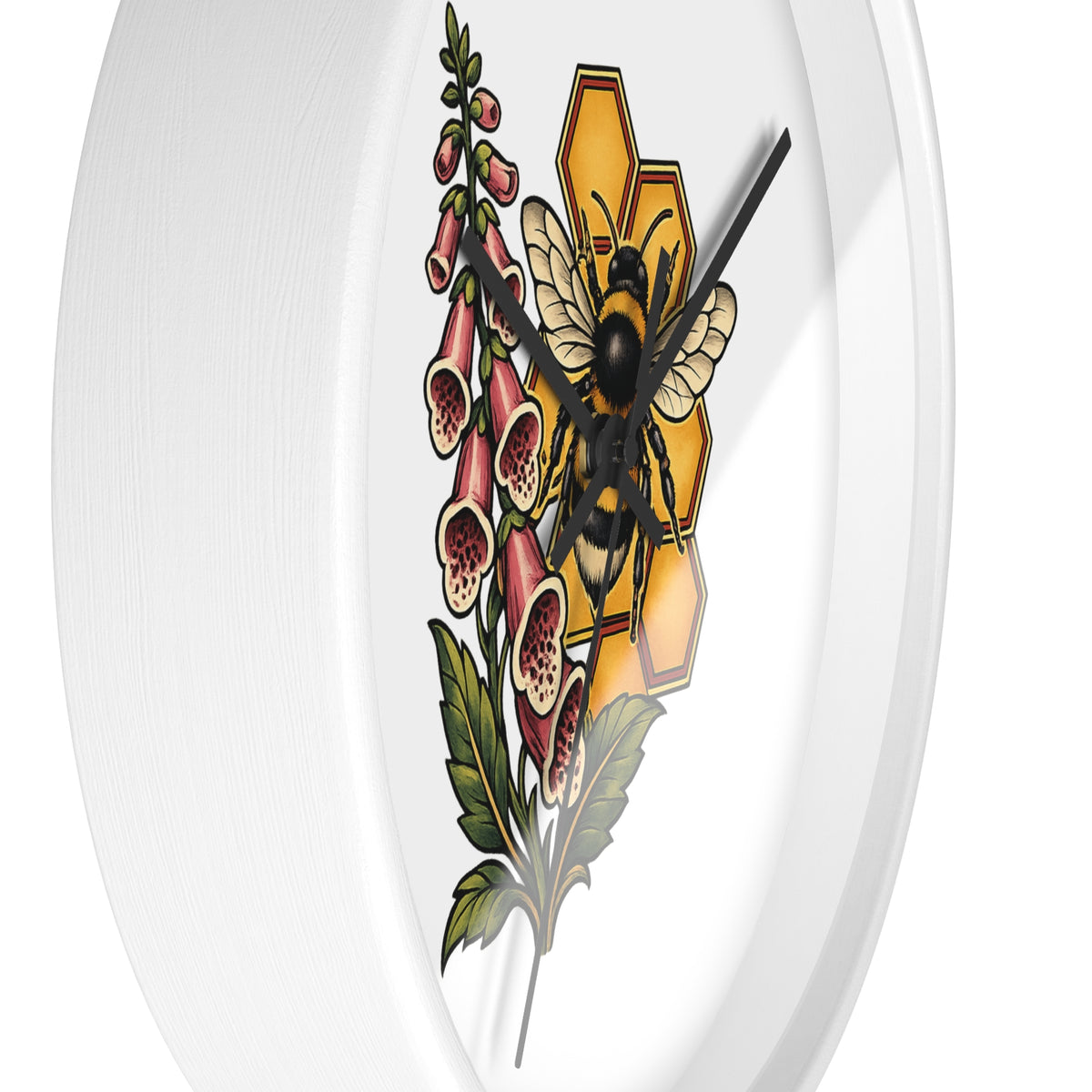 Clock, Wall Acrylic - Bee, Honeycomb & Foxglove