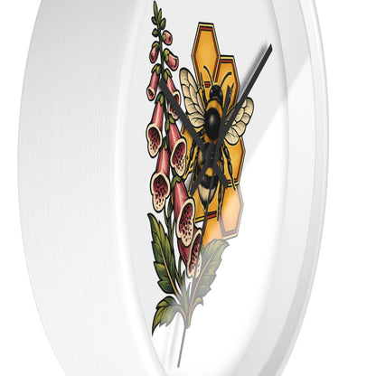 Clock, Wall Acrylic - Bee, Honeycomb & Foxglove