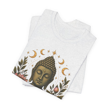 T‑Shirt, Short Sleeve Boxy Crew Neck - Buddha, Lotus & Moon Phases