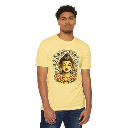 T-Shirt, Short Sleeve Boxy Crew Neck - Buddha Head Floral