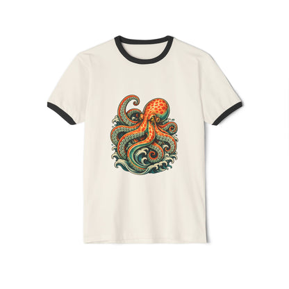 T-Shirt, Ringer - Octopus Ocean Waves