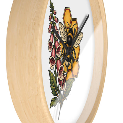 Clock, Wall Acrylic - Bee, Honeycomb & Foxglove