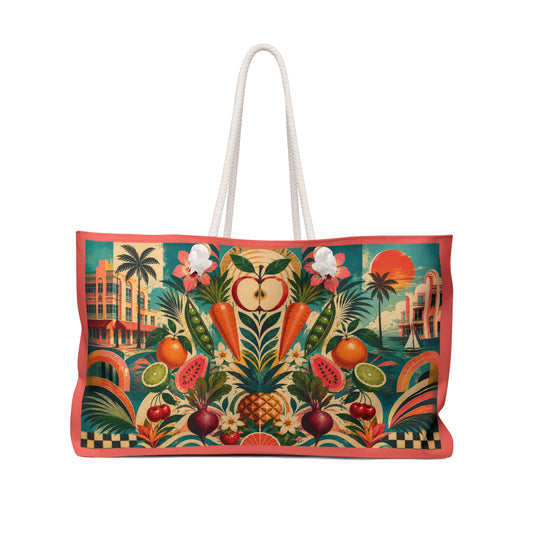 Tropical Fruit Print Weekender Bag — Retro Palm Resort Travel Tote