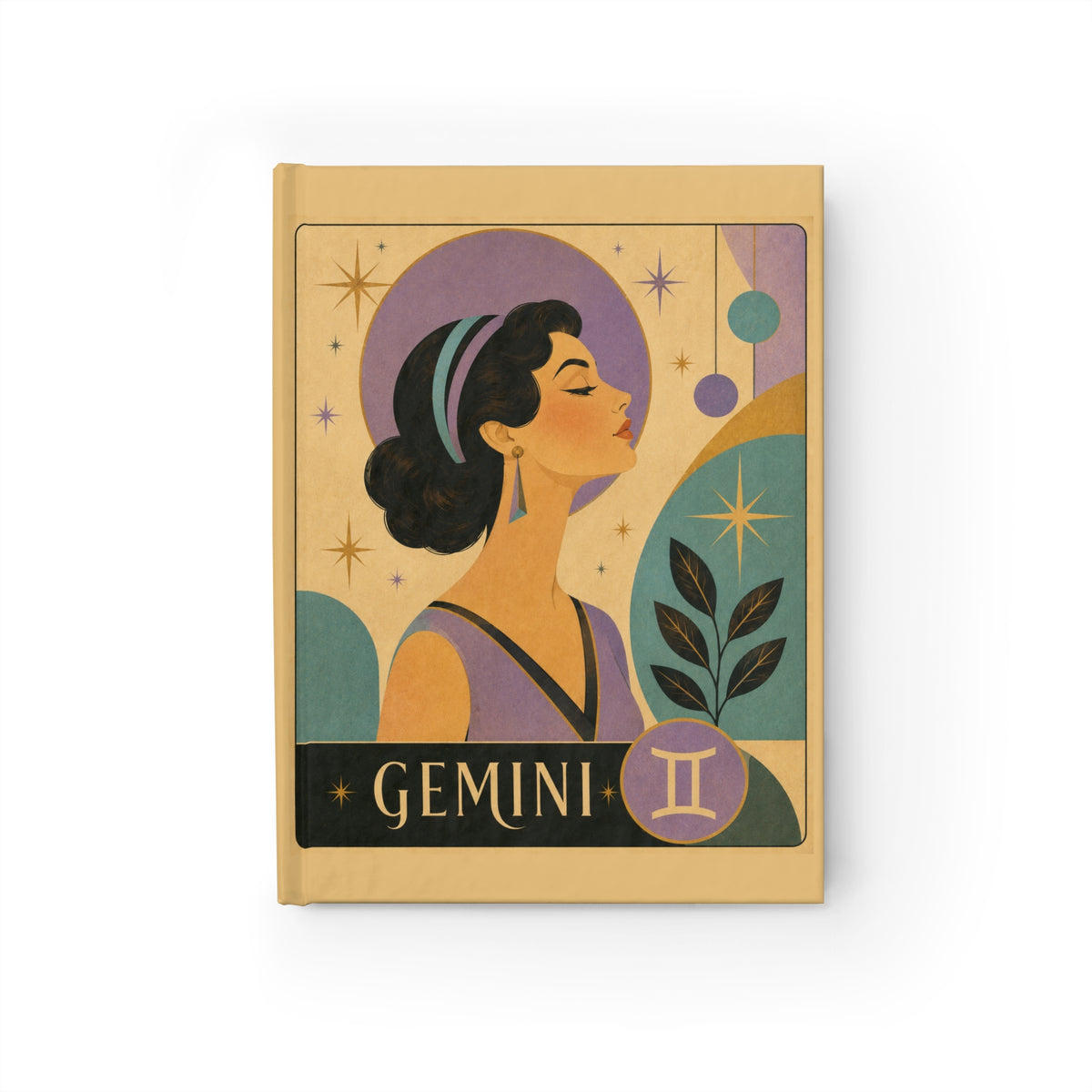 Journal Notebook, Hardcover Blank - Retro Gemini Zodiac