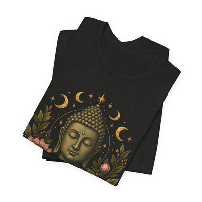 T‑Shirt, Short Sleeve Boxy Crew Neck - Buddha, Lotus & Moon Phases