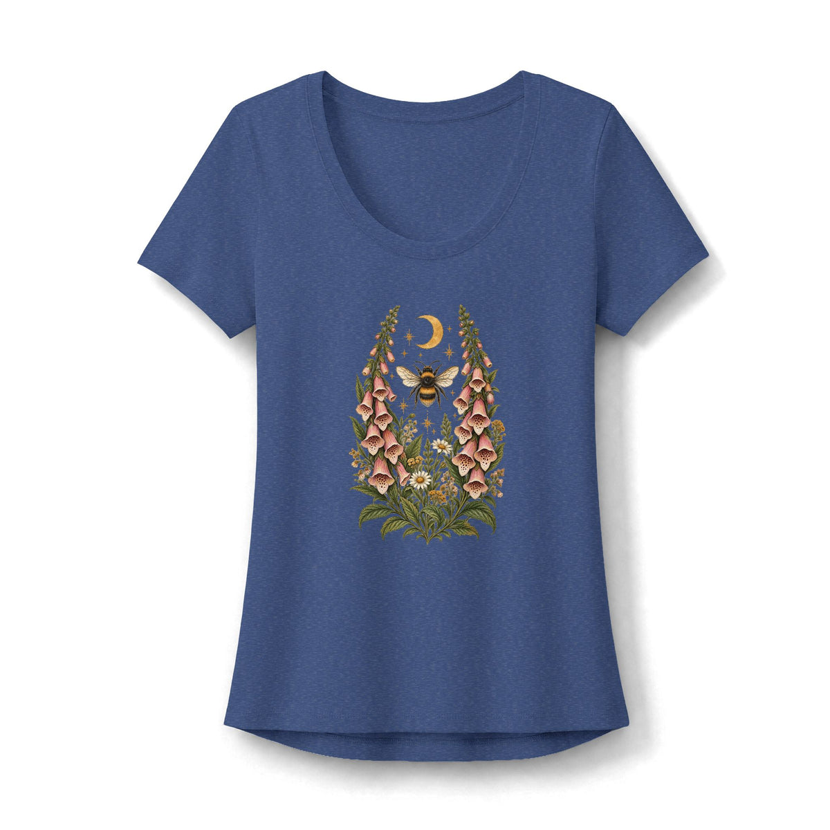 T-Shirt, Short Sleeve Scoop Neck - Botanical Bee, Moon & Foxglove