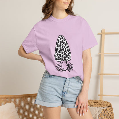 T-Shirt, Short Sleeve Boxy Crew Neck - Hand-Drawn Forager Morel Mushroom