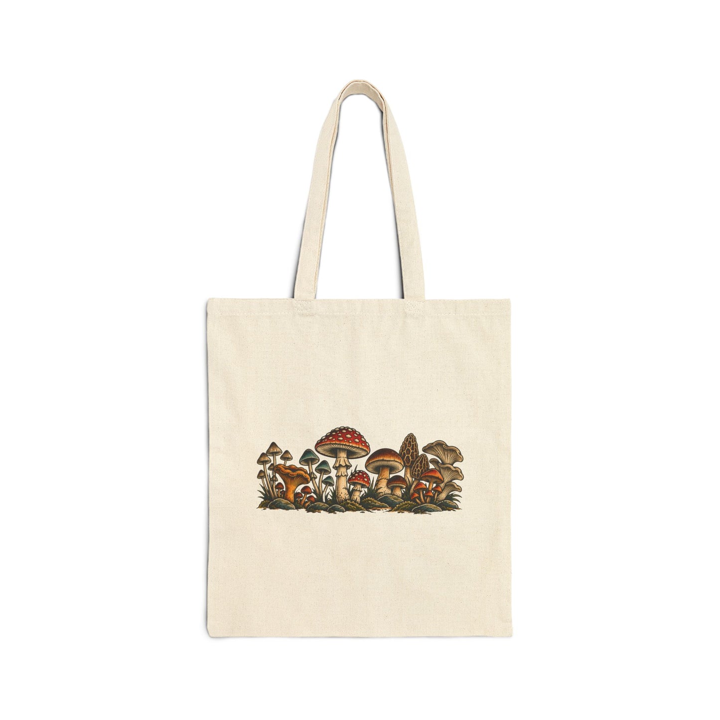 Mushroom Garden Canvas Tote Bag — Vintage Wild Fungi Illustration Eco Market Bag