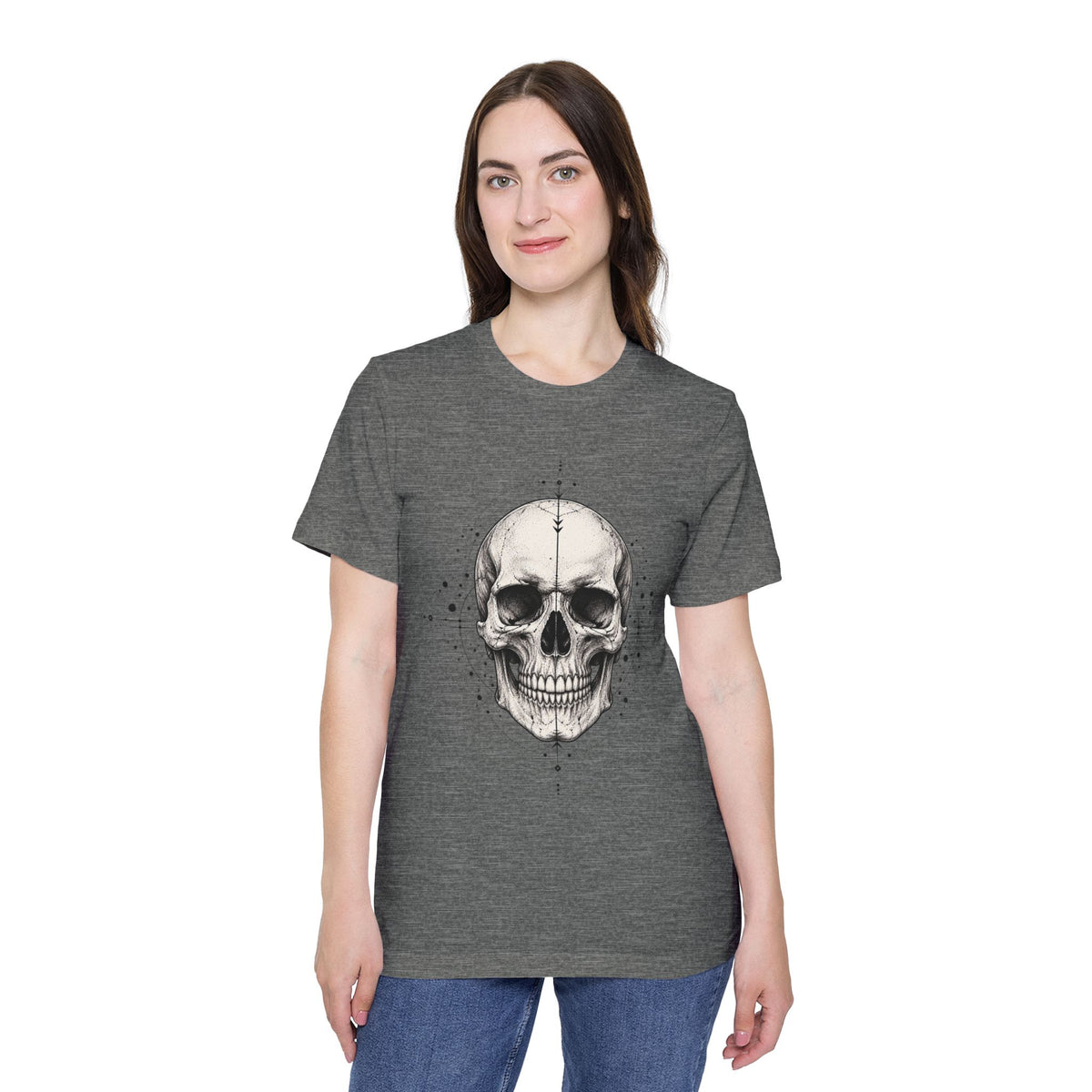 T-Shirt, Short Sleeve Boxy Crew Neck - Geometric Skull