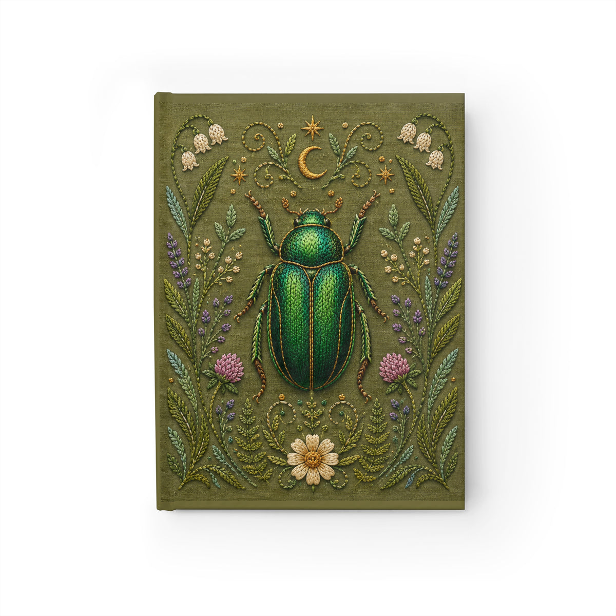 Journal Notebook, Hardcover Blank - Embossed Botanical Scarab (olive green)