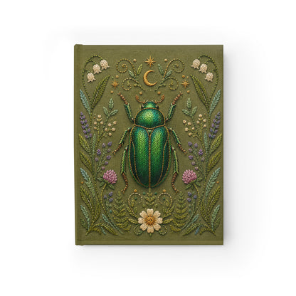 Journal Notebook, Hardcover Blank - Embossed Botanical Scarab (olive green)