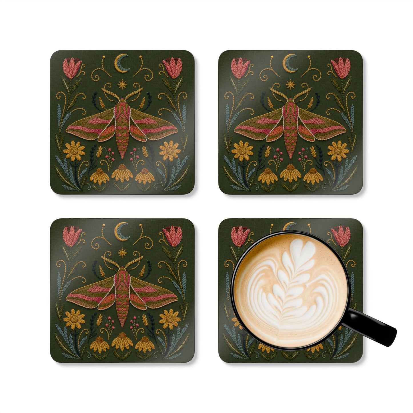Elephant Hawk Moth & Wildflower Cork Coaster (Set of 4)