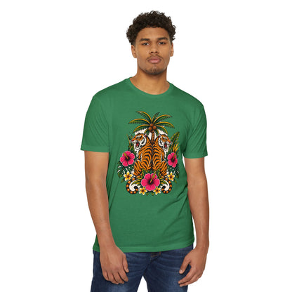 T-Shirt, Short Sleeve Boxy Crew Neck - Tiger Tiger Tropics Vintage Floral Palm