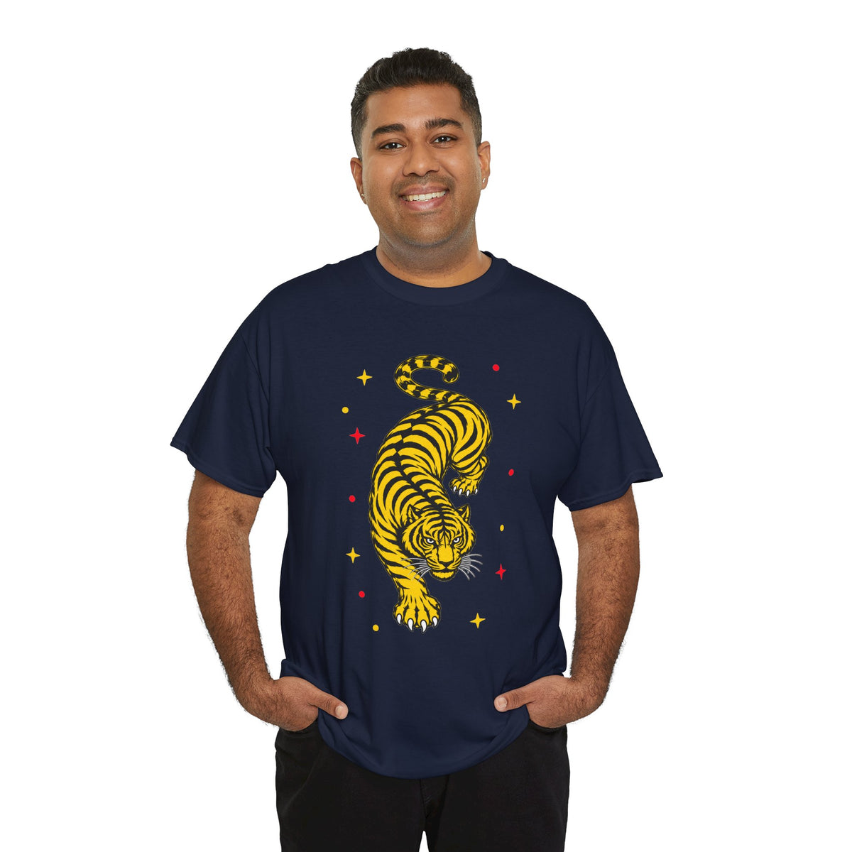 T-Shirt, Short Sleeve Boxy Crewneck - Yellow Tiger