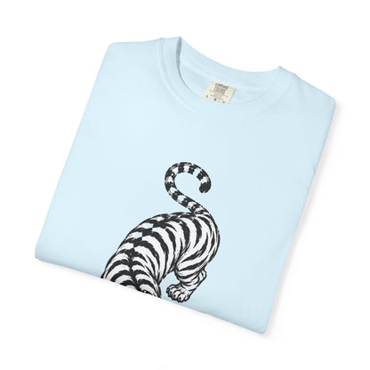 T-Shirt, Short Sleeve Boxy Crew Neck - Black & White Tiger