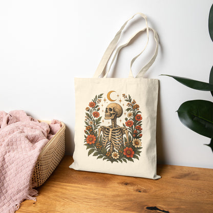 Tote, Canvass bag - Boho Floral Skeleton & Moon