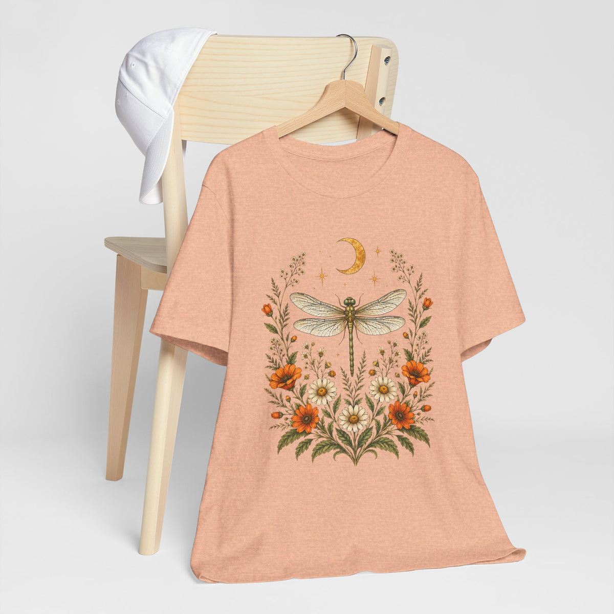 T-Shirt, Short Sleeve Boxy Crew Neck - Boho Dragonfly Moon
