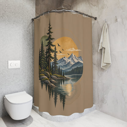 Shower Curtain - Mountain Lake Forest Sunset Landscape