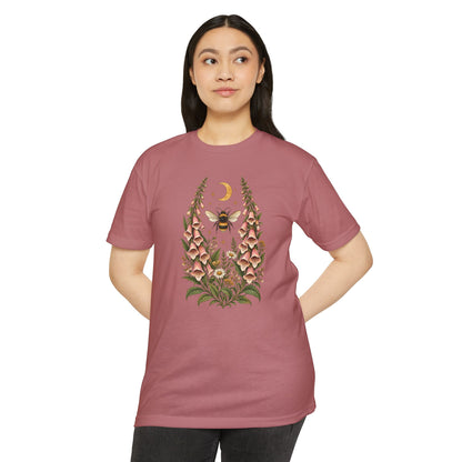T-Shirt, Short Sleeve Boxy Crew Neck - Bee & Foxglove Vintage Floral Moon
