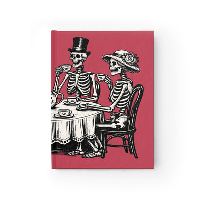 Journal Notebook, Hardcover Blank - Vintage Skeleton Tea Party (pale red)