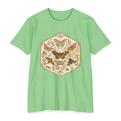 T-Shirt, Short Sleeve Boxy Crew Neck - Moth & Botanicals Hexagon Vintage Nature Illustration