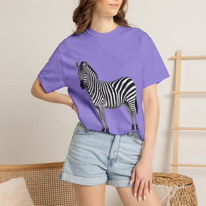 T-Shirt, Short Sleeve Boxy Crew Neck - Zebra Side View Standing