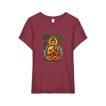 T-Shirt, Short Sleeve Boxy Crew Neck - Buddha & Lotus
