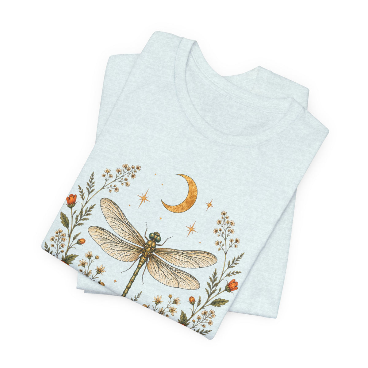 T-Shirt, Short Sleeve Boxy Crew Neck - Boho Dragonfly Moon