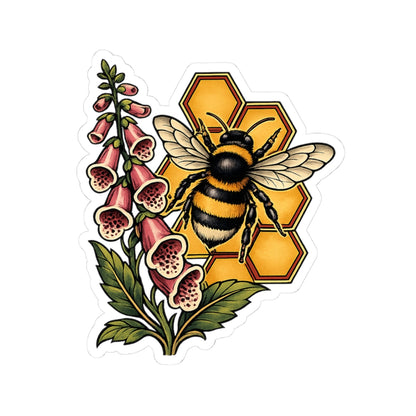Sticker,  Kiss-Cut - Floral Honeycomb Bee & Foxglove