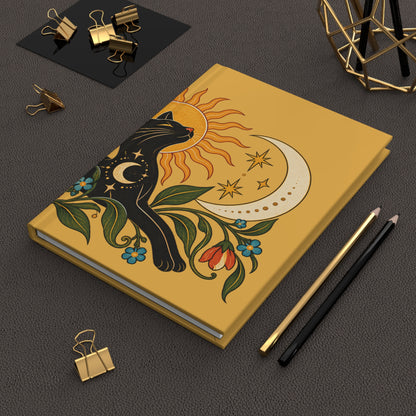 Journal Notebook, Lined Hardcover - Celestial Cat