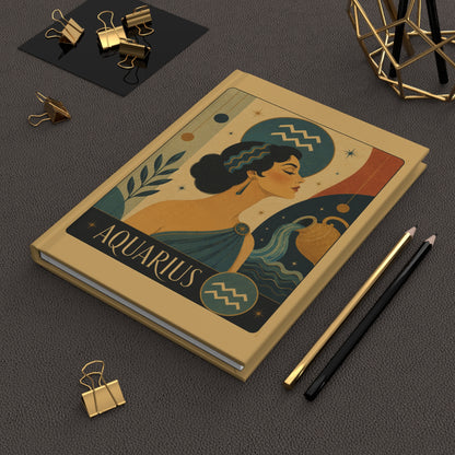 Journal Notebook, Hardcover Lined - Retro Aquarius Zodiac
