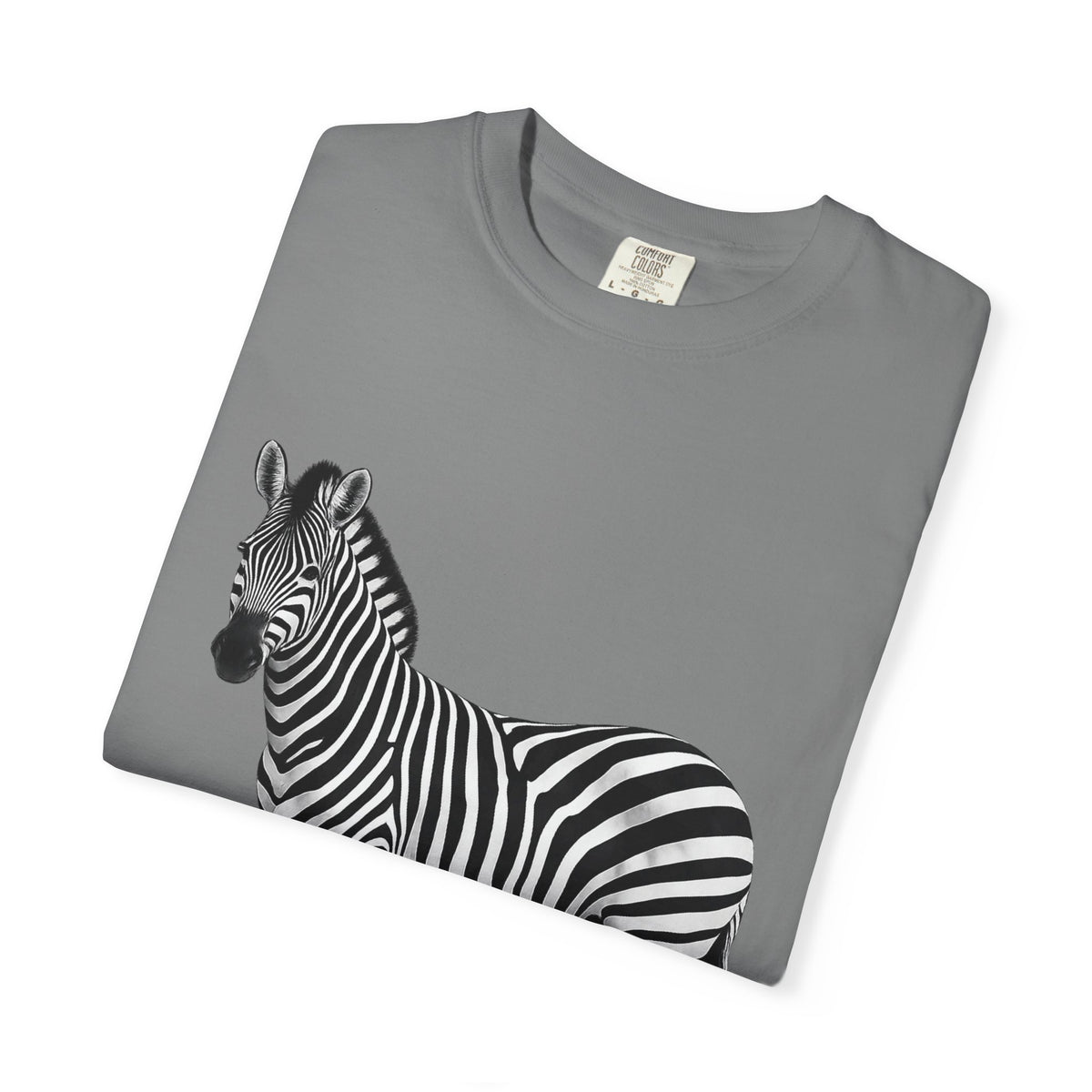 T-Shirt, Short Sleeve Boxy Crew Neck - Zebra Side View Standing