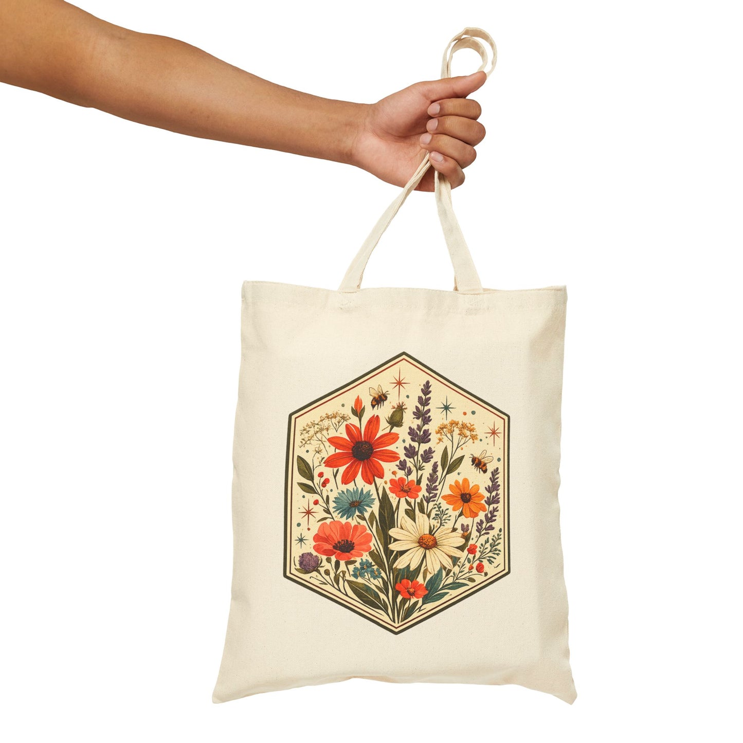 Hexagon Wildflowers Canvas Tote Bag