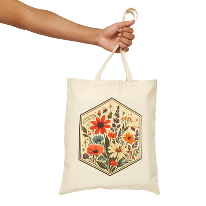Hexagon Wildflowers Canvas Tote Bag