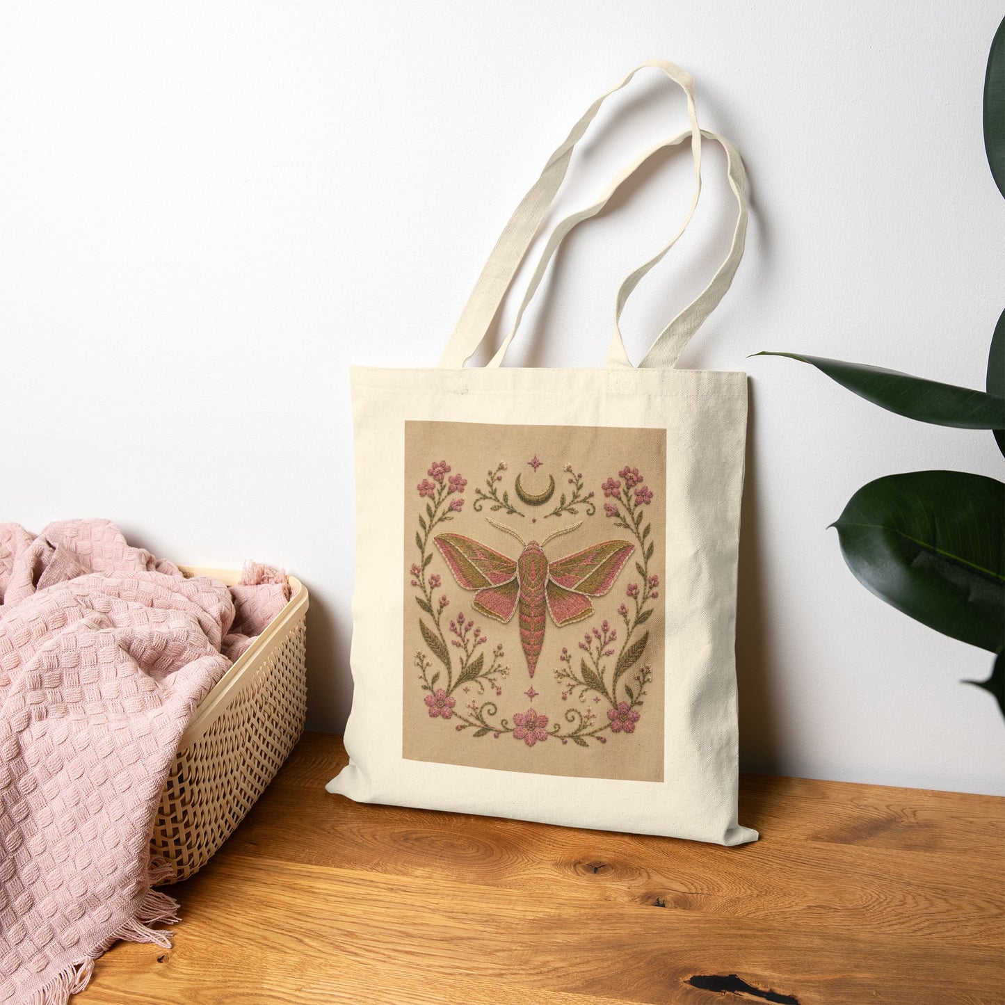 Elephant Hawk Moth Floral Canvas Tote
