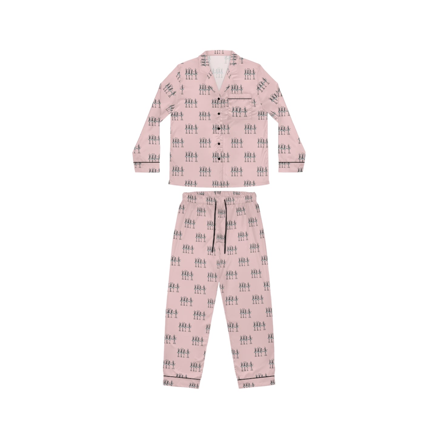 Pink Skeletons Dancing Satin-Soft Polyester Pajamas