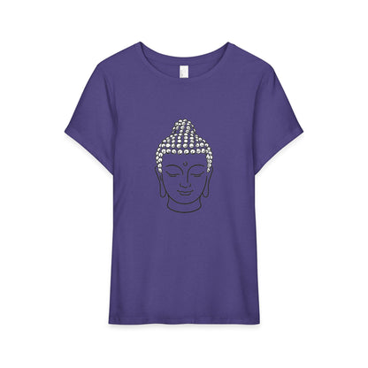 T-Shirt, Short Sleeve Wide Neck Relaxed Fit - Buddha Head
