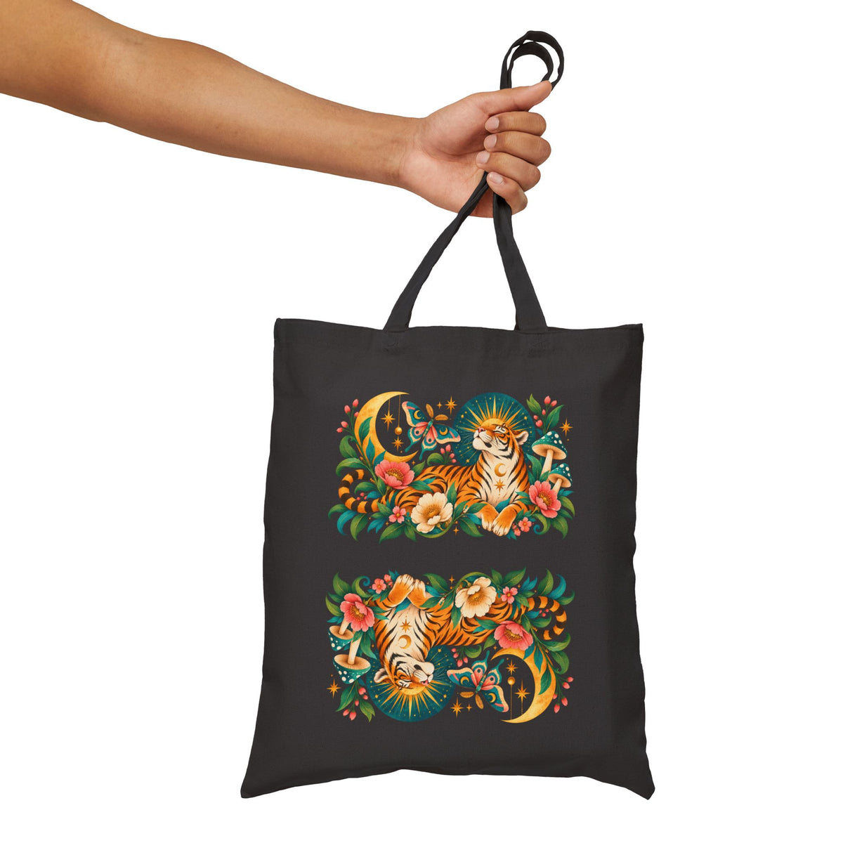 Tote, Canvas bag - Tiger Moon Celestial Floral