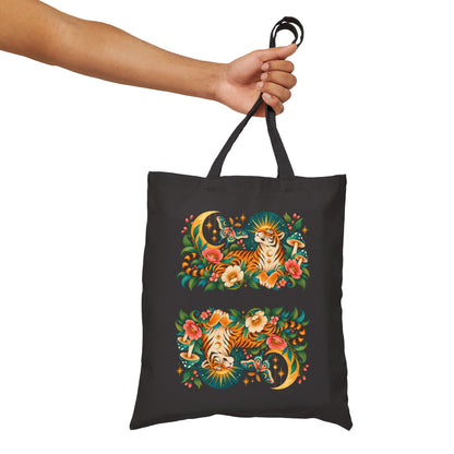 Tote, Canvas bag - Tiger Moon Celestial Floral