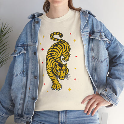 T-Shirt, Short Sleeve Boxy Crewneck - Yellow Tiger