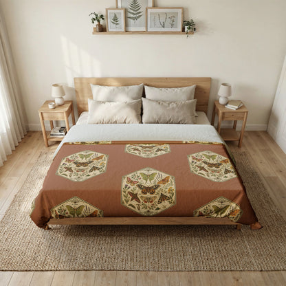 Vintage Botanical Hexagon Cotton Duvet Cover — Earth Tones Floral Pattern