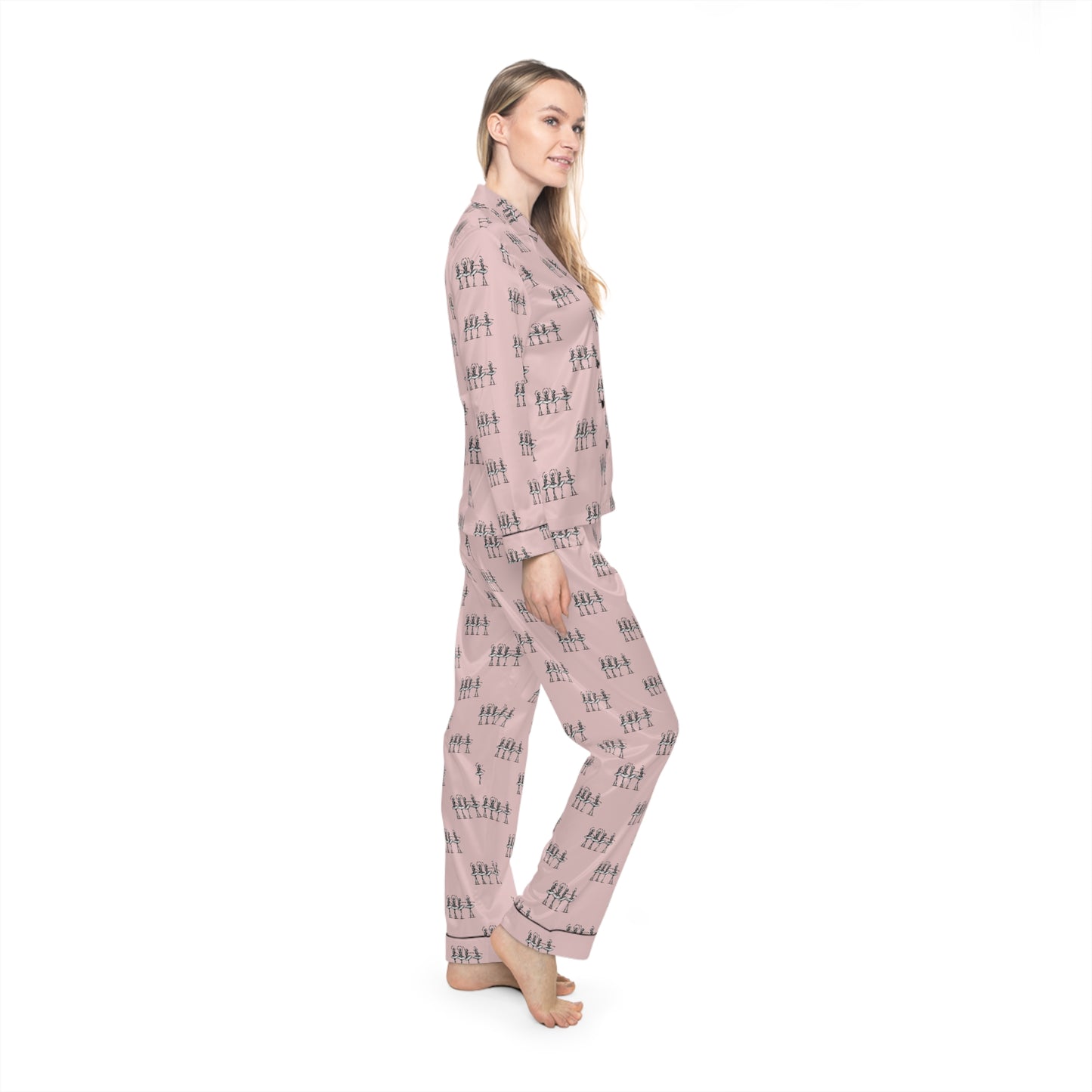 Pink Skeletons Dancing Satin-Soft Polyester Pajamas