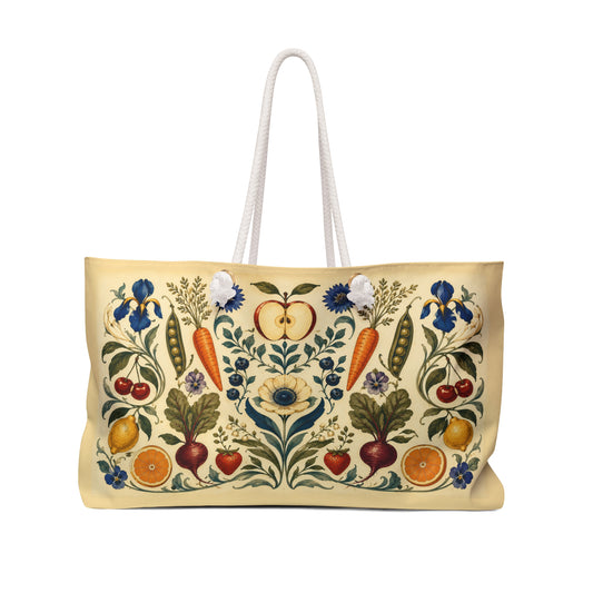 Botanical Harvest Weekender Bag — Fruit & Floral Folk Art Tote